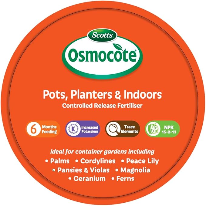Top view of a tub of Osmocote slow release fertiliser