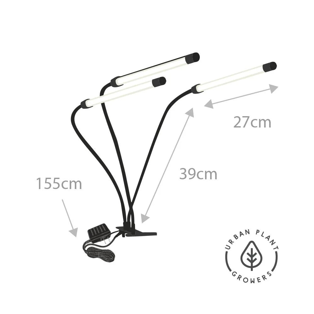 Illustration showing measurements for the Gathera grow light