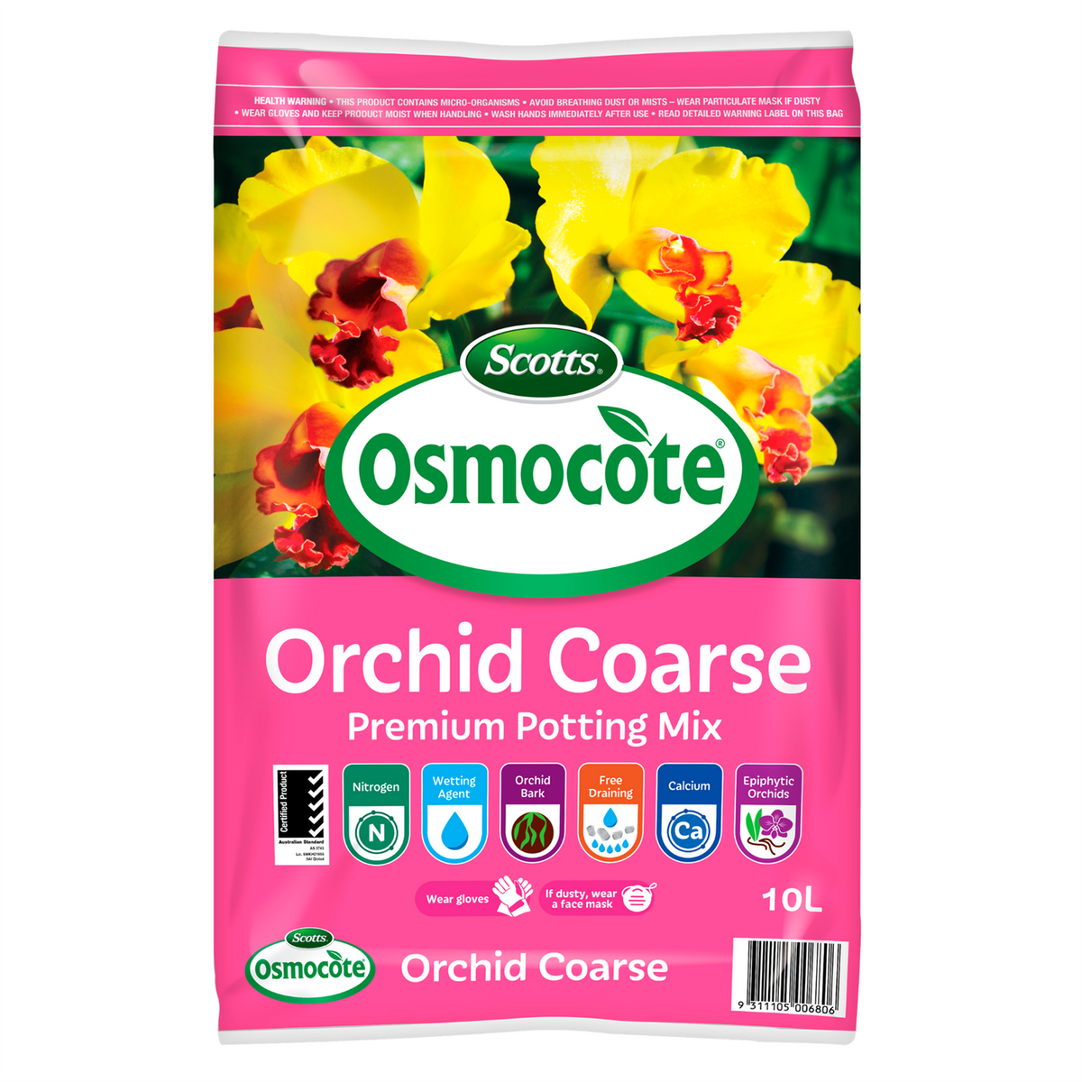Front of a 10L bag of Orchid Coarse potting mix