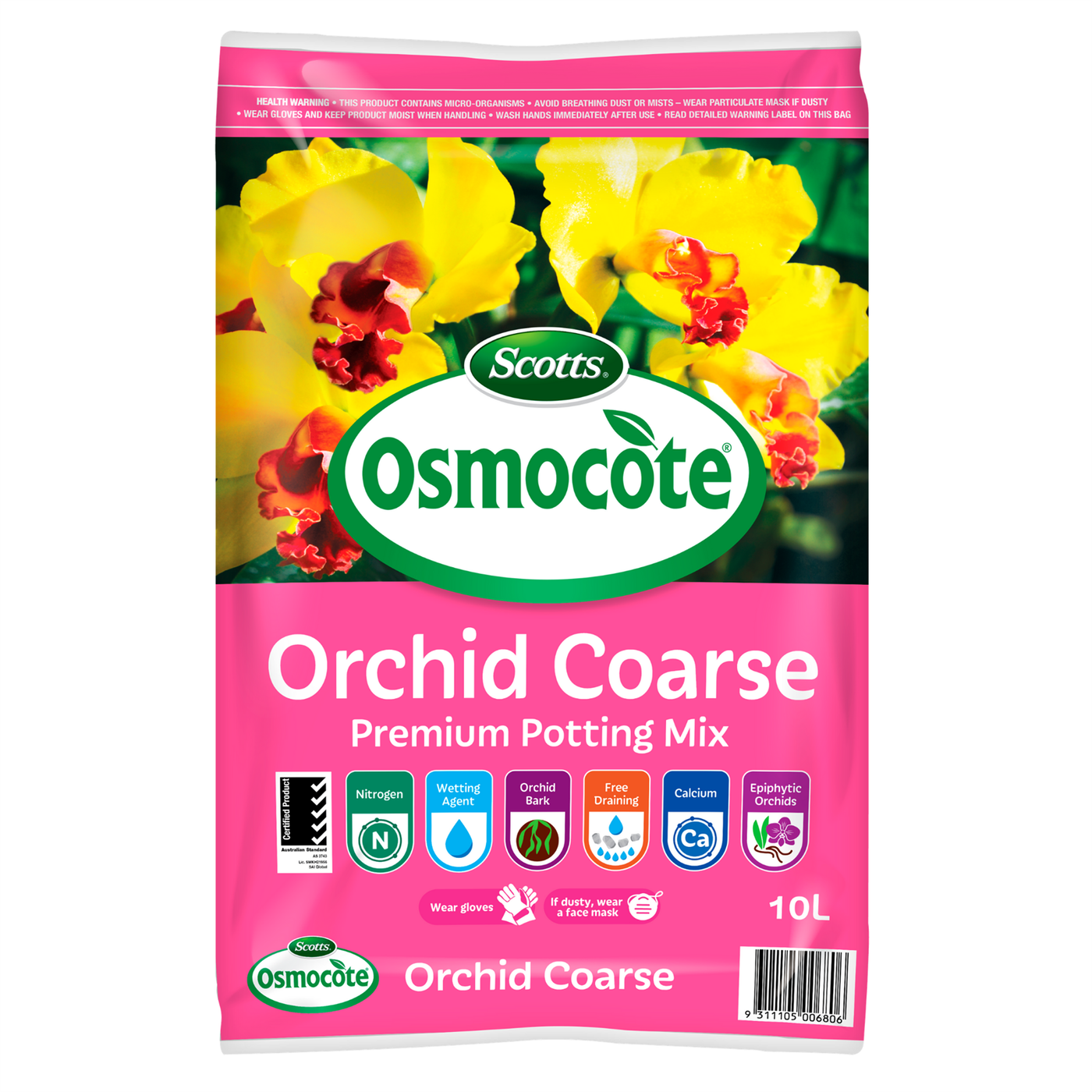 Front of a 10L bag of Orchid Coarse potting mix
