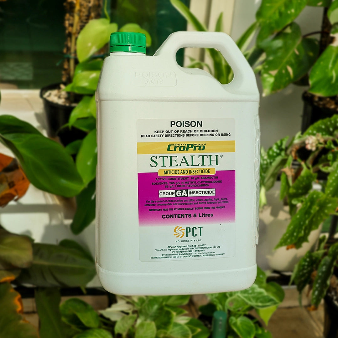 Front label ofa 5l bottle of Stealth Miticide & Insecticide